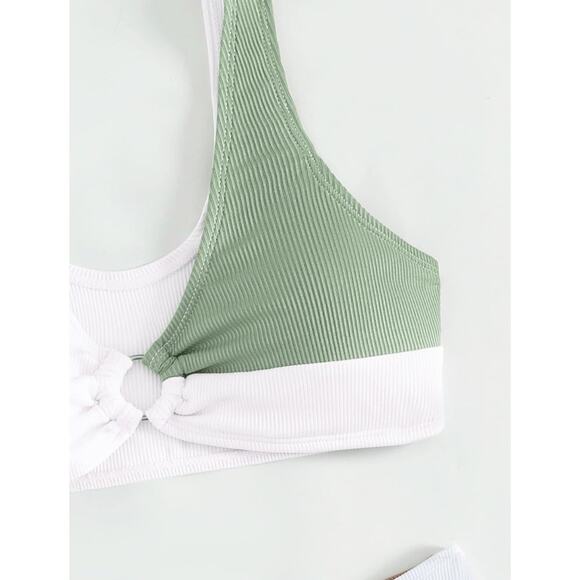 SweatyRocks Girl's 2 Piece Color block Ring Bikini Ribbed Knit SwimSuit Size 14Y - Picture 4 of 5